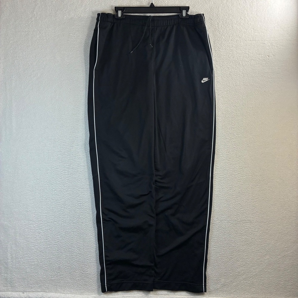 Y2K Nike Track Pants Men L Black White Baggy Ankle‎ Zip Sweatpants Loose Vintage